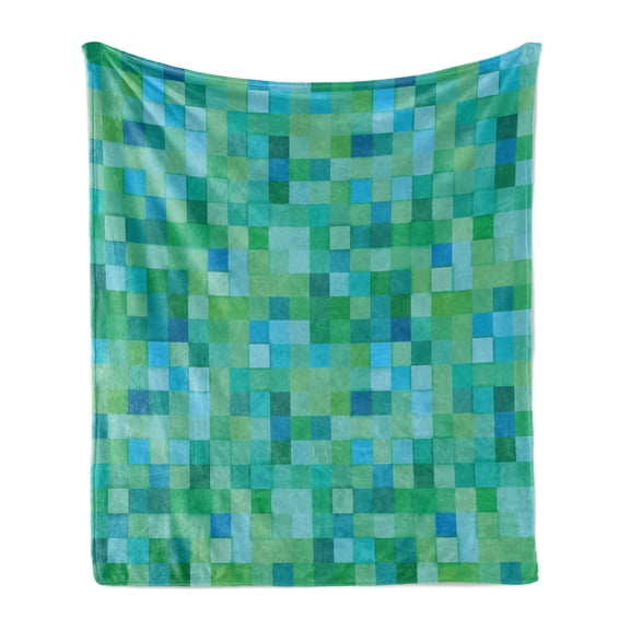Teal Soft Flannel Fleece Throw Blanket, 3D Cube Pattern Abstract Squares Vibrant Colored Geometric Shapes Design Modern, Cozy Plush for Indoor and Outdoor Use, 60" x 80", Sea Green Blue, by Ambesonne