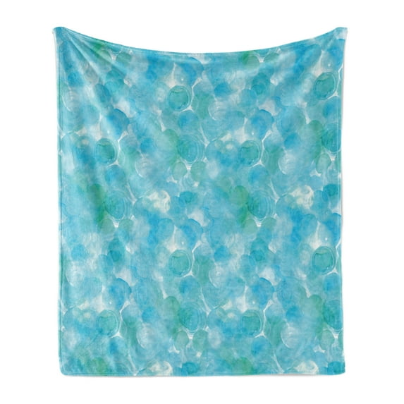 Teal Soft Flannel Fleece Throw Blanket, Abstract and Expressionist Watercolor Art Design with Aqua Circles Pattern, Cozy Plush for Indoor and Outdoor Use, 60" x 80", Aqua Blue Turquoise, by Ambesonne