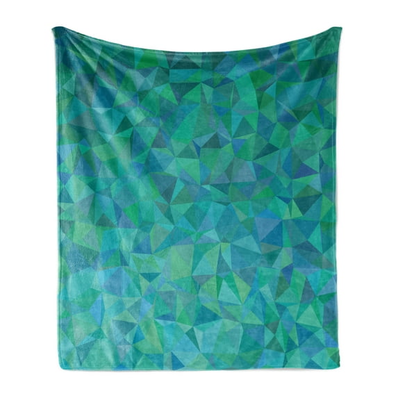 Teal Soft Flannel Fleece Throw Blanket, Abstract Irregular Triangle Mosaic Design and Geometrical Modern Art Image Pattern, Cozy Plush for Indoor and Outdoor Use, 50" x 70", Green Navy, by Ambesonne