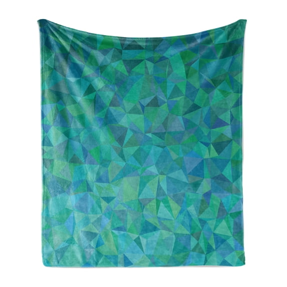Teal Soft Flannel Fleece Throw Blanket, Abstract Irregular Triangle Mosaic Design and Geometrical Modern Art Image Pattern, Cozy Plush for Indoor and Outdoor Use, 60" x 80", Green Navy, by Ambesonne