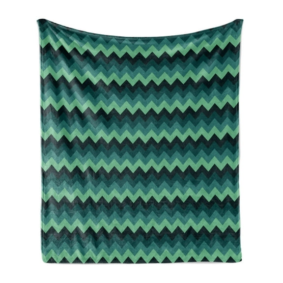 Teal Soft Flannel Fleece Throw Blanket, Expressionist Chevron Style Pattern Geometric Vibrant Colored Modern, Cozy Plush for Indoor and Outdoor Use, 50" x 60", Mint Green Teal Black, by Ambesonne