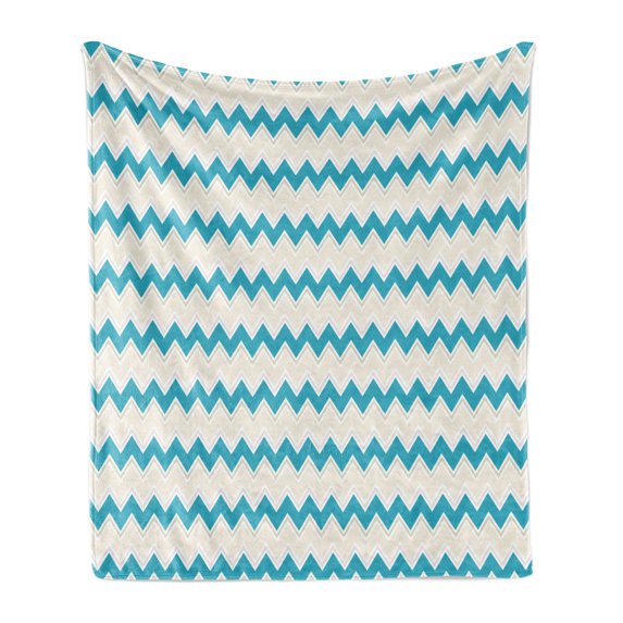 Teal Soft Flannel Fleece Throw Blanket, Horizontal Zigzag Lines Chevron Triangles Pattern Simple Classical Geometric Design, Cozy Plush for Indoor and Outdoor Use, 50" x 70", Cream Teal, by Ambesonne