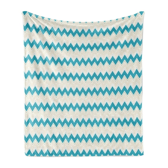 Teal Soft Flannel Fleece Throw Blanket, Horizontal Zigzag Lines Chevron Triangles Pattern Simple Classical Geometric Design, Cozy Plush for Indoor and Outdoor Use, 50" x 60", Cream Teal, by Ambesonne
