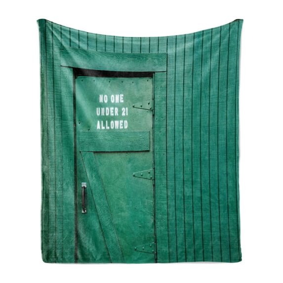 Teal Soft Flannel Fleece Throw Blanket, Monochrome Vintage Wooden Local Irish Pub Rustic Door with Warning Phrase Culture Photo, Cozy Plush for Indoor and Outdoor Use, 50" x 60", Teal, by Ambesonne
