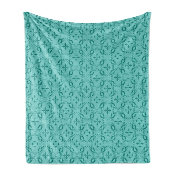 Teal Soft Flannel Fleece Throw Blanket, Ornamental Baroque Floral Swirls Renaissance Style Victorian Pattern, Cozy Plush for Indoor and Outdoor Use, 50" x 60", Turquoise and Teal, by Ambesonne