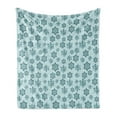 thumbnail image 1 of Teal Soft Flannel Fleece Throw Blanket, Wintertime Inspiration Ornate Abstract Snowflakes in Pale Colors Christmas, Cozy Plush for Indoor and Outdoor Use, 50" x 70", Pale Blue Teal Grey, by Ambesonne, 1 of 5