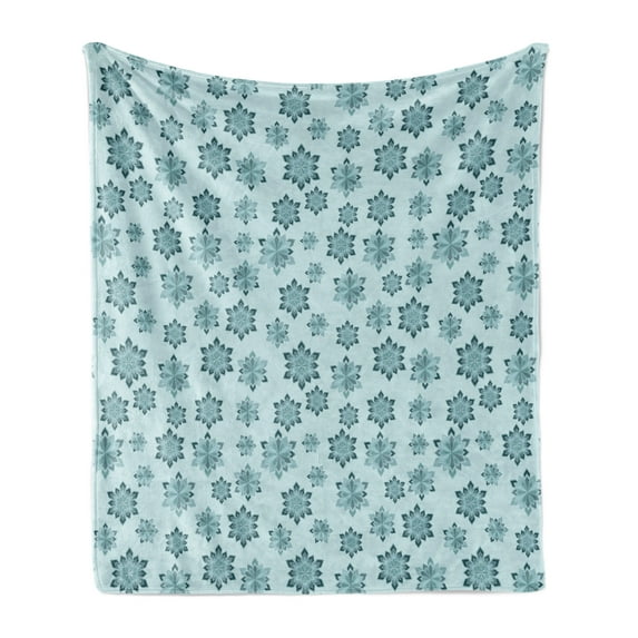 Teal Soft Flannel Fleece Throw Blanket, Wintertime Inspiration Ornate Abstract Snowflakes in Pale Colors Christmas, Cozy Plush for Indoor and Outdoor Use, 50" x 70", Pale Blue Teal Grey, by Ambesonne
