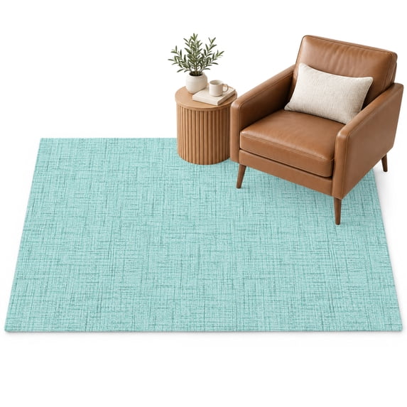 Teal Solid Area Rug 3'x5', Minimalist Tropical Pale Green Linen Texture ...