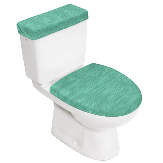 Teal Solid Color Elastic Toilet Lid and Tank Covers Set, Minimalist Vintage Linen Texture Modern Decorative Bathroom Decor, 2 Pcs Toilet Lid Cover and Toilet Tank Lid Cover with Elastic Bottom