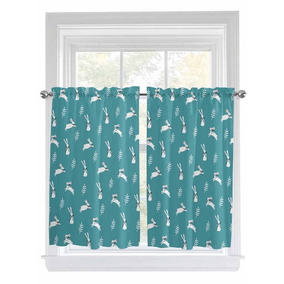 Teal Spring Easter Living Room Curtains 2 Panel, Cute Bunny Botanical Cafe Window Treatment, Farmhouse Bedroom Bathroom Kitchen Curtains Drapes 104"x45"