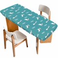 thumbnail image 1 of Teal Spring Easter Table Cloths for 8 Foot Rectangle Tables, Cute Bunny Botanical Patio Waterproof Elastic Fitted Tablecloths, Washable Rectangular Table Cover for Camping, 1 of 8