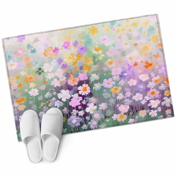 Teal Spring Floral Bathroom Mat 2x3 FT, Non Slip Small Kitchen Mat, Modern Oil Painted Daisy Botanical Washable Soft Backed Front Door Throw Rug Non-Shedding Indoor Outdoor Doormat for Entryway Sink