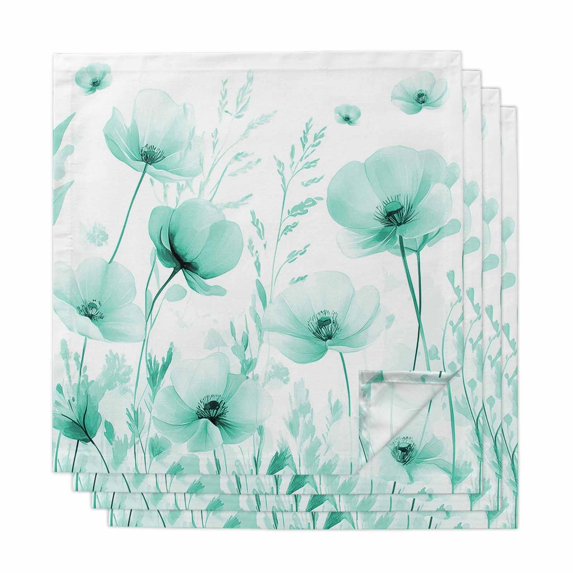 Teal Spring Floral Cloth Napkins, Summer Botanical Watercolor Vintage Washable and Reusable Dinner Napkins Set of 4, Table Napkin for Kitchen Party Birthday Wedding Hotel Housewarming 20"x20"