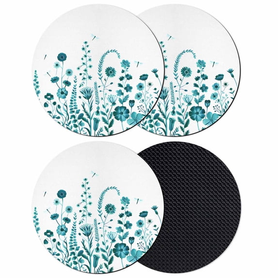Teal Spring Floral Coasters Set of 4, Absorbent Coasters for Drinks, Watercolor Flowers Elegant Pastoral Coaster for Desk Coffee Table Protection, Home Decor House Warming Gifts 4"