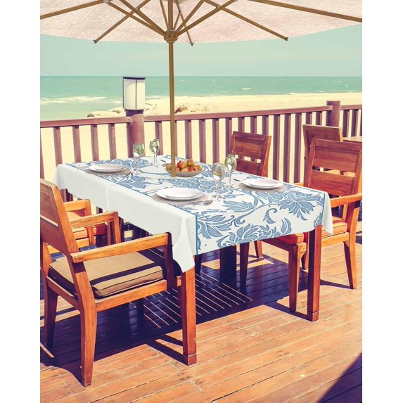 Teal Spring Floral Outdoor Tablecloth - 54x80 Inch Rectangle Dining Table Cover, Ethnic Boho Vintage Botanical Waterproof Outdoor Table Cloth with Umbrella Hole & Zipper for Picnic/Patio