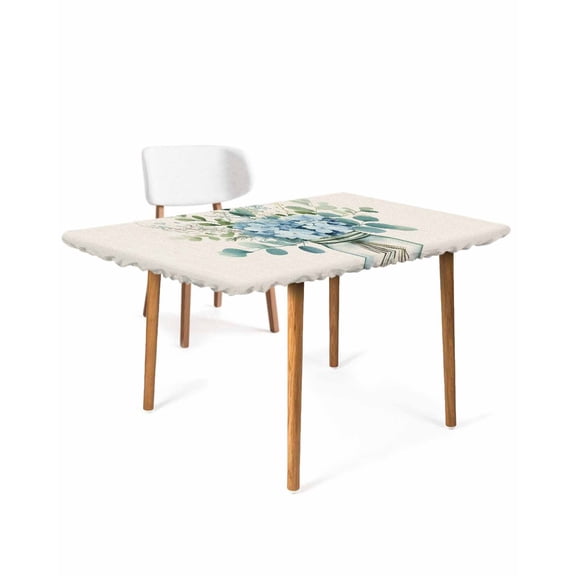 Teal Spring Floral Rectangle Tablecloth, Waterproof Elastic Fitted Table Covers for 6 Foot Tables, 32x72inch Decorative Tablecloths for Picnic, Camping, Outdoor, Watercolor Summer Flowers Vintage