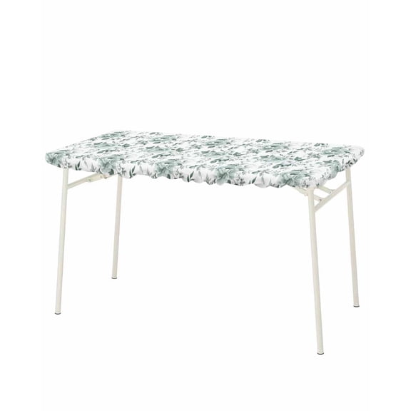 Teal Spring Floral Rectangle Tablecloth, Waterproof Elastic Fitted Table Covers for 8 Foot Tables, 32x96inch Decorative Tablecloths for Picnic, Camping, Indoor, Outdoor, Pastoral Flowers Watercolor