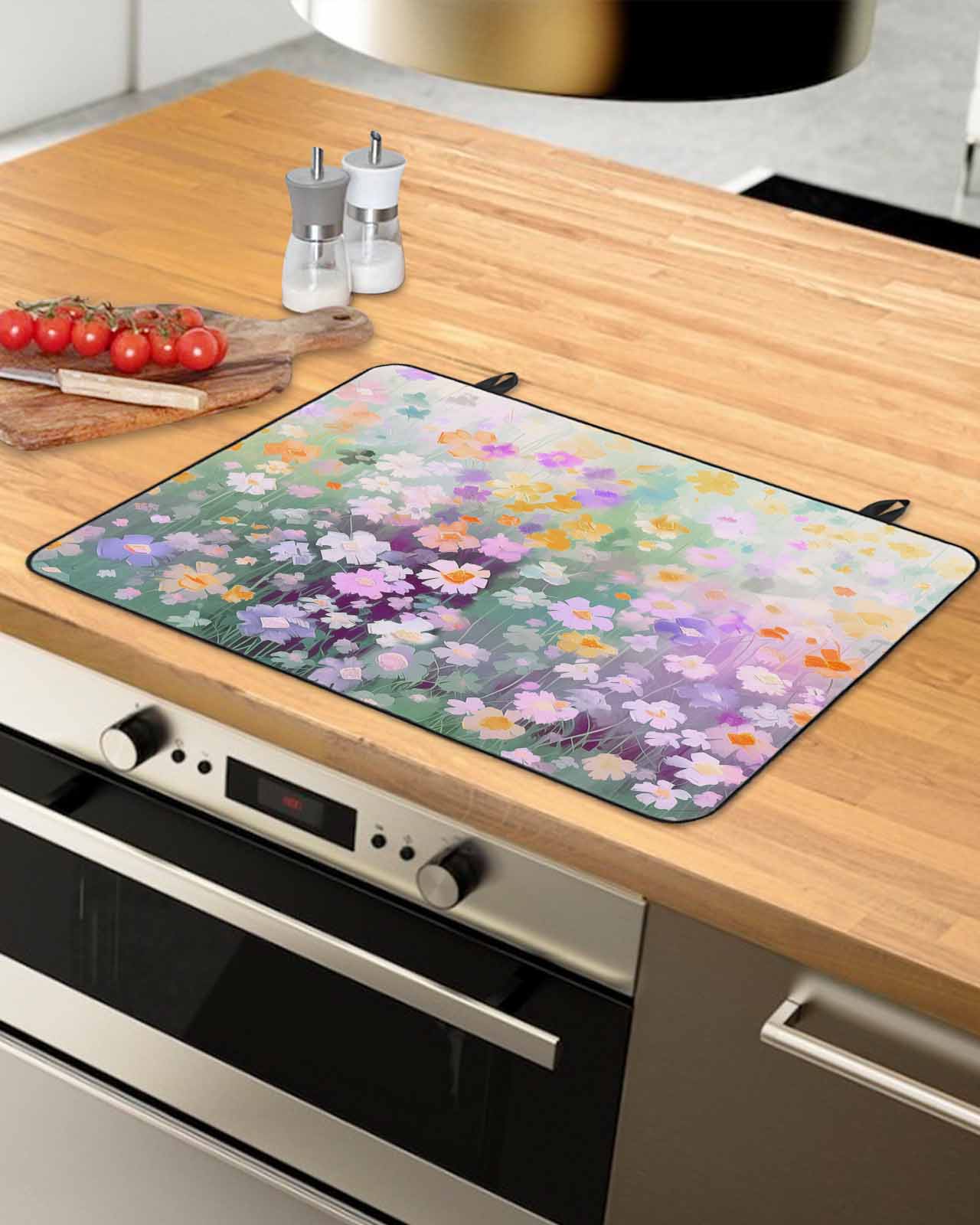 Teal Spring Floral Stove Top Covers for Electric Stove, Heat Insulation