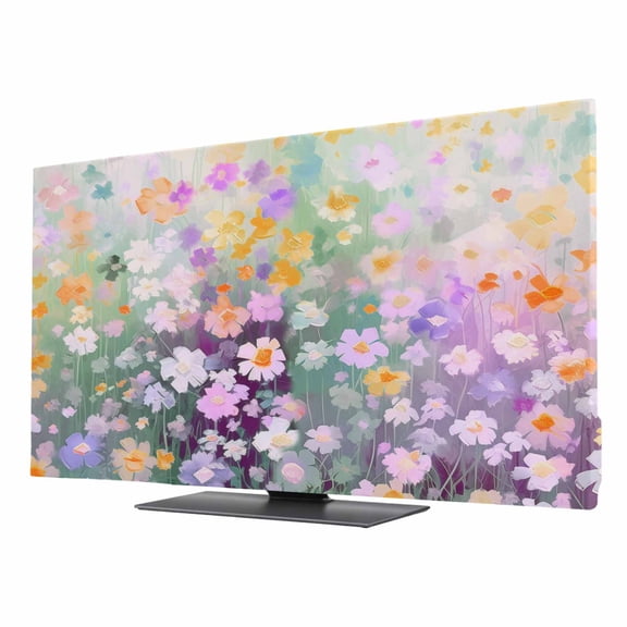 Teal Spring Floral TV Cover for 24 Inch Screen,Stretch Fabric Dustproof TV Display Protector,Modern Oil Painted Daisy Botanical Elastic Slipcover Monitor Cover for Indoor Desktop Computer 20.9"x11.8"