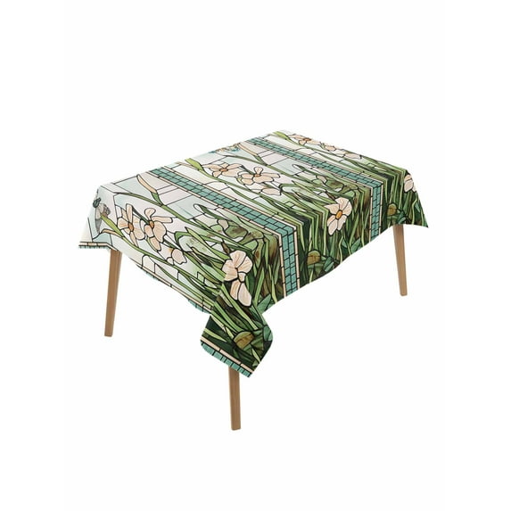 Teal Spring Floral Table Cloth, Summer Butterfly Farmhouse Waterproof Tablecloth for Rectangle Tables, Reusable Washable Fabric Table Cover for Restaurant Kitchen Dining Tables 60"x102"