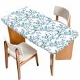 thumbnail image 1 of Teal Spring Floral Table Cloths for 6 Foot Rectangle Tables, Elegant Pastoral Flowers Patio Waterproof Elastic Fitted Tablecloths, Washable Rectangular Table Cover for Camping, 1 of 8