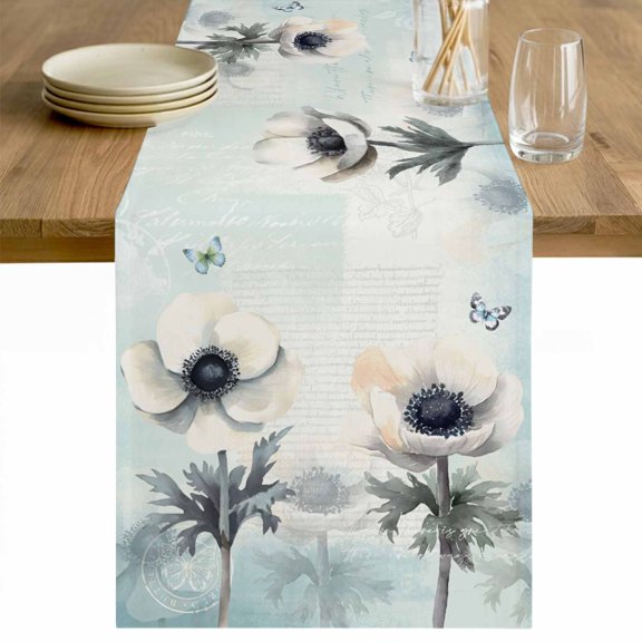 Teal Spring Floral Table Runner 48 Inches Long Farmhouse Dress Scarves, Vintage Botanical Summer Flowers Dining Tablerunner for Coffee Table/Kitchen Island/Party Décor, 13" x 48"