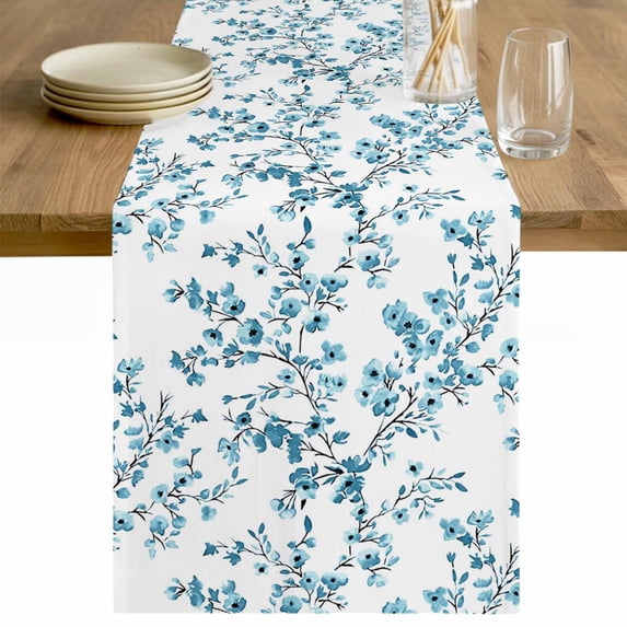 Teal Spring Floral Table Runner 72 Inches Long Farmhouse Dress Scarves, Elegant Pastoral Flowers Dining Tablerunner for Coffee Table/Kitchen Island/Party Décor, 13" x 72"