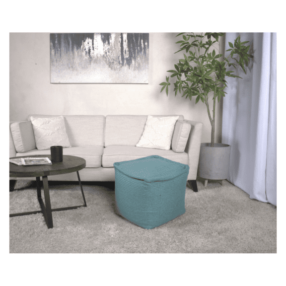Teal Square Pouf Ottoman, Hansolo Floor Cushion - 200lbs Capacity, Decorative Home Accent, Comfortable Seating & Footrest