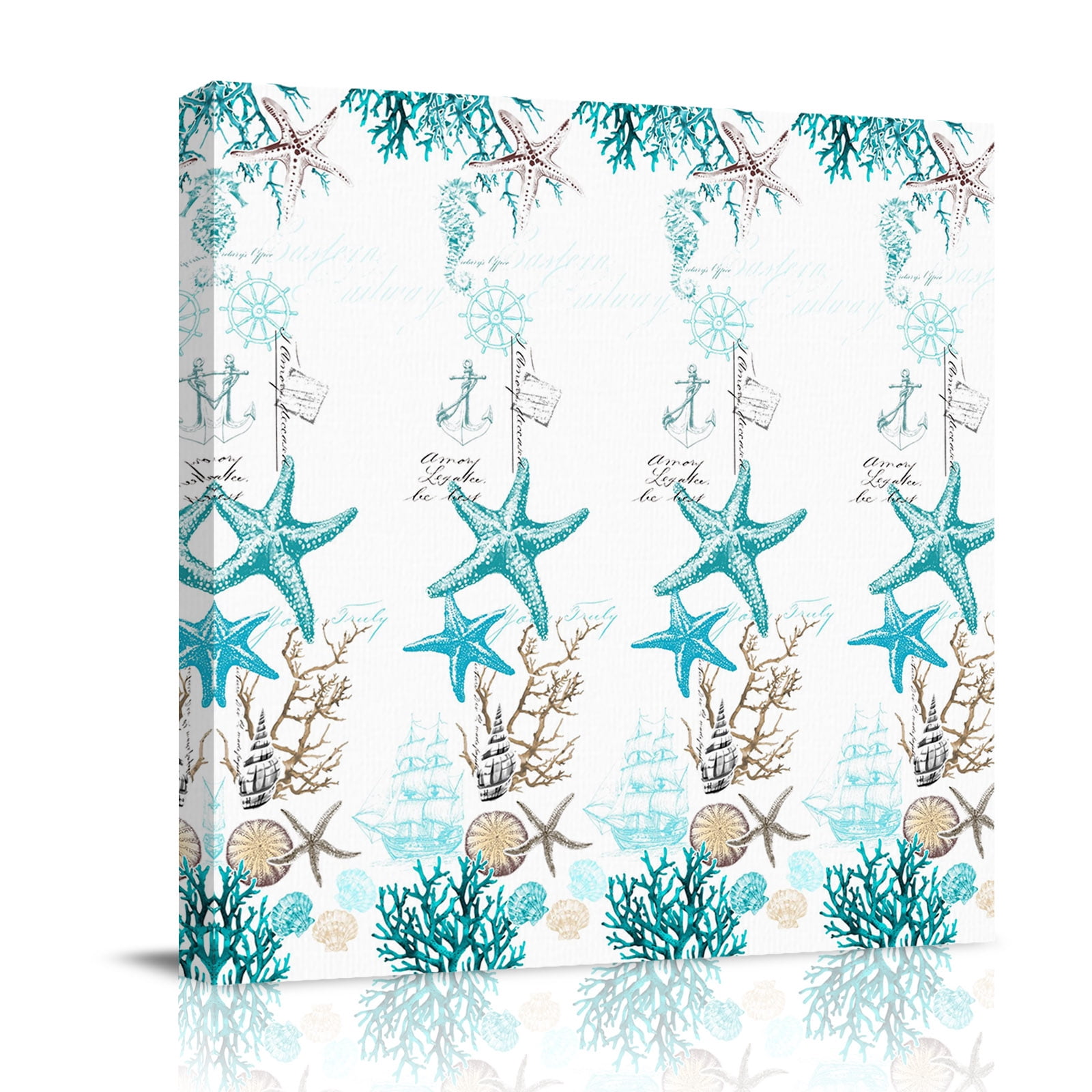 Teal Starfish Canvas Wall Art for Living Room, Coastal Ocean Coral ...