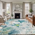 thumbnail image 1 of Teal Starfish Coastal Area Rugs 5'x7', Washable Small Throw Rugs for Laundry Room Playroom, Summer Beach Coral Nautical Ocean Indoor Outdoor Rug Non-Slip Low Pile Carpet Runner Reversible Floor Mats, 1 of 8