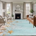 thumbnail image 1 of Teal Starfish Coastal Area Rugs 8'x10', Washable Small Throw Rugs for Living Room Patio, Summer Beach Shell Wooden Indoor Outdoor Rug Non-Slip Low Pile Carpet Runner Reversible Floor Mats, 1 of 8