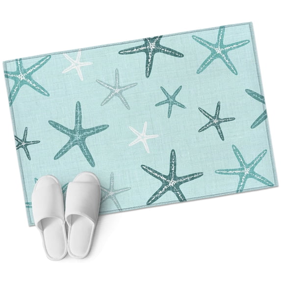 Teal Starfish Coastal Entryway Rug 2x3 Area Rug Washable Indoor Doormat Small Bathroom Rugs Non-Slip Low Pile Accent Throw Rugs Aqua Summer Beach Ocean Floor Carpet for Kitchen Bedroom Entrance