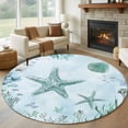thumbnail image 1 of Teal Starfish Round Living Room Rugs 8 ft, Summer Shell Coral Washable Large Area Rug with Non-Slip Sturdy Edge Binding Round Carpet for Dining Room Kitchen Office, 1 of 9