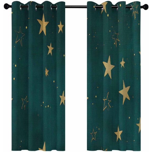 Teal Stars Blackout Curtains For Bedroom/Living Room, Thermal Insulated Kitchen Curtains, Elegant Sky Star Art Grommet Darkening Window Treatment Drapes 52"W x 84"L (Pack of 2)