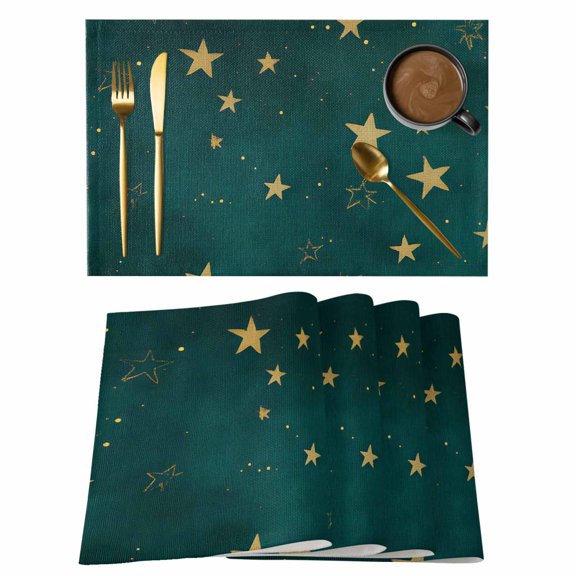 Teal Stars Placemats Set of 12 Elegant Sky Star Art Place Mats Indoor Wipeable Table Mats Washable Cloth Dining Table Placemats for Kitchen Holiday Party Home Decor 13x19 Inch