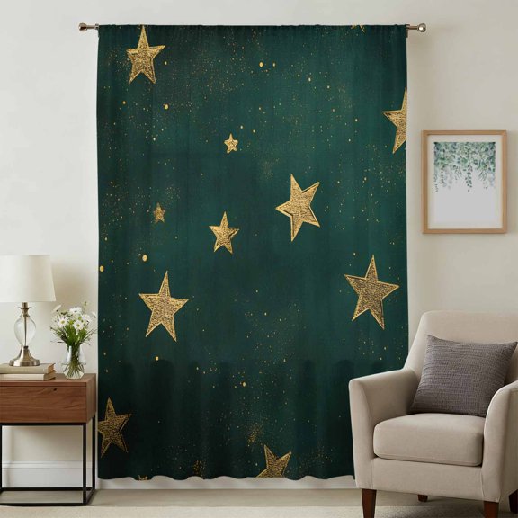 Teal Stars Sheer Curtains 45 Inches Long, Elegant Art Sky Star Light Filering Curtains, Breathable Simi Curtain Privacy Drapes for Kitchen Bathroom Lightweight Small Window Treatment