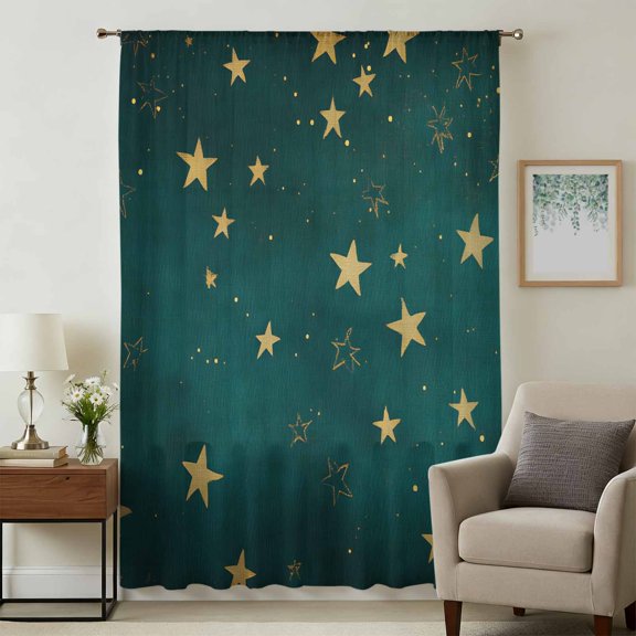 Teal Stars Sheer Curtains 45 Inches Long, Elegant Sky Star Art Light Filering Curtains, Breathable Simi Curtain Privacy Drapes for Kitchen Bathroom Lightweight Small Window Treatment