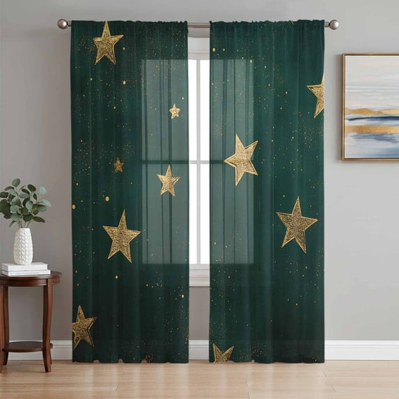 Teal Stars Sheer Curtains 72 Inch Length 2 Panels Set, Elegant Art Sky Star Voile Window Treatment Rod Pocket Curtains Sheers Drapes for Bedroom/Living Room/Kitchen 52"x72"x2