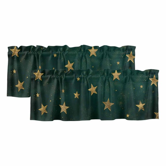 Teal Stars Valances for Windows, Decorative Rod Pocket Window Valance Curtains, Elegant Art Sky Star Short Curtain Drapes for Kitchen/Bathroom/Living Room, 2 Panels, 42" W x 12" L
