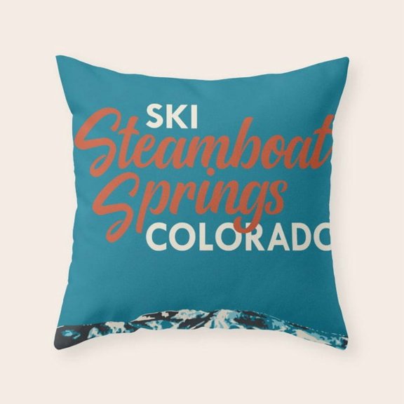 Teal Steamboat Springs Colorado Ski Mountain Two-Sided Velvet Throw Pillow Cover Only, No Insert
