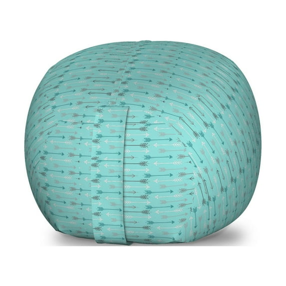 Teal Storage Toy Bag Chair, Cultural Symmetrical Design Themed Pattern, Stuffed Animal Organizer Washable Bag, Large Size, Turquoise Grey White, by Ambesonne