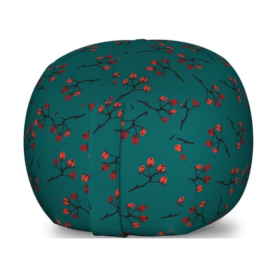 Teal Storage Toy Bag Chair, Whimsical Modern Style Berry Christmas Pattern Hand Drawn Rustic Traditional, Stuffed Animal Organizer Washable Bag, Large Size, Teal Ruby Vermilion, by Ambesonne