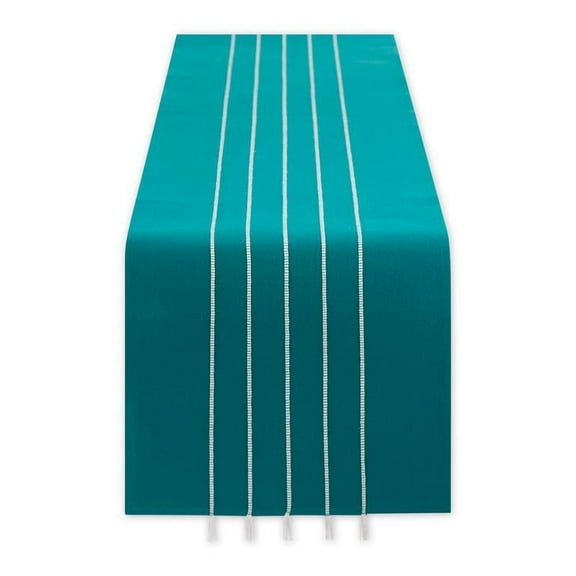 Teal Stripe Tassel Table Runner 14x72