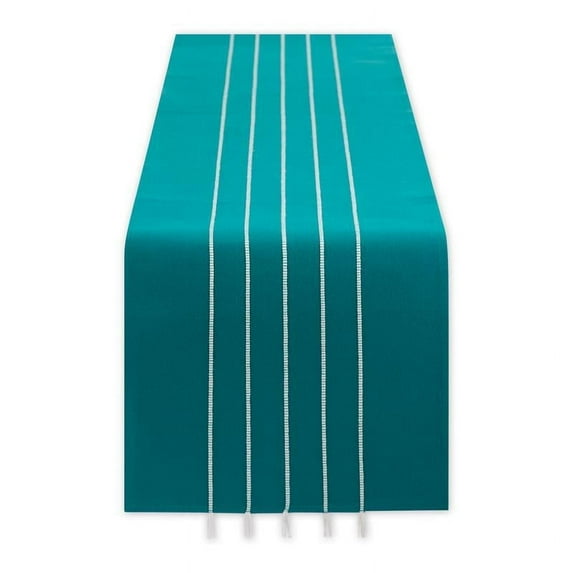 Teal Stripe Tassel Table Runner 14x72