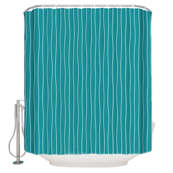Teal Striped Bathroom Shower Curtains with 12 Hooks Polyester Waterproof Shower Curtain for Stalls and Bathtubs Modern Minimalist Boho Stripes Decorative Bathroom Privacy Curtain 48x72 Inches