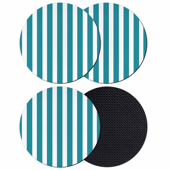 Teal Striped Coasters Set of 4, Simple Art Vertical Stripe Farmhouse Absorbent Coasters for Drinks, Coaster for Bar Office Dining Coffee Table Accessories Decor, Non Slip Round Desk Coaster