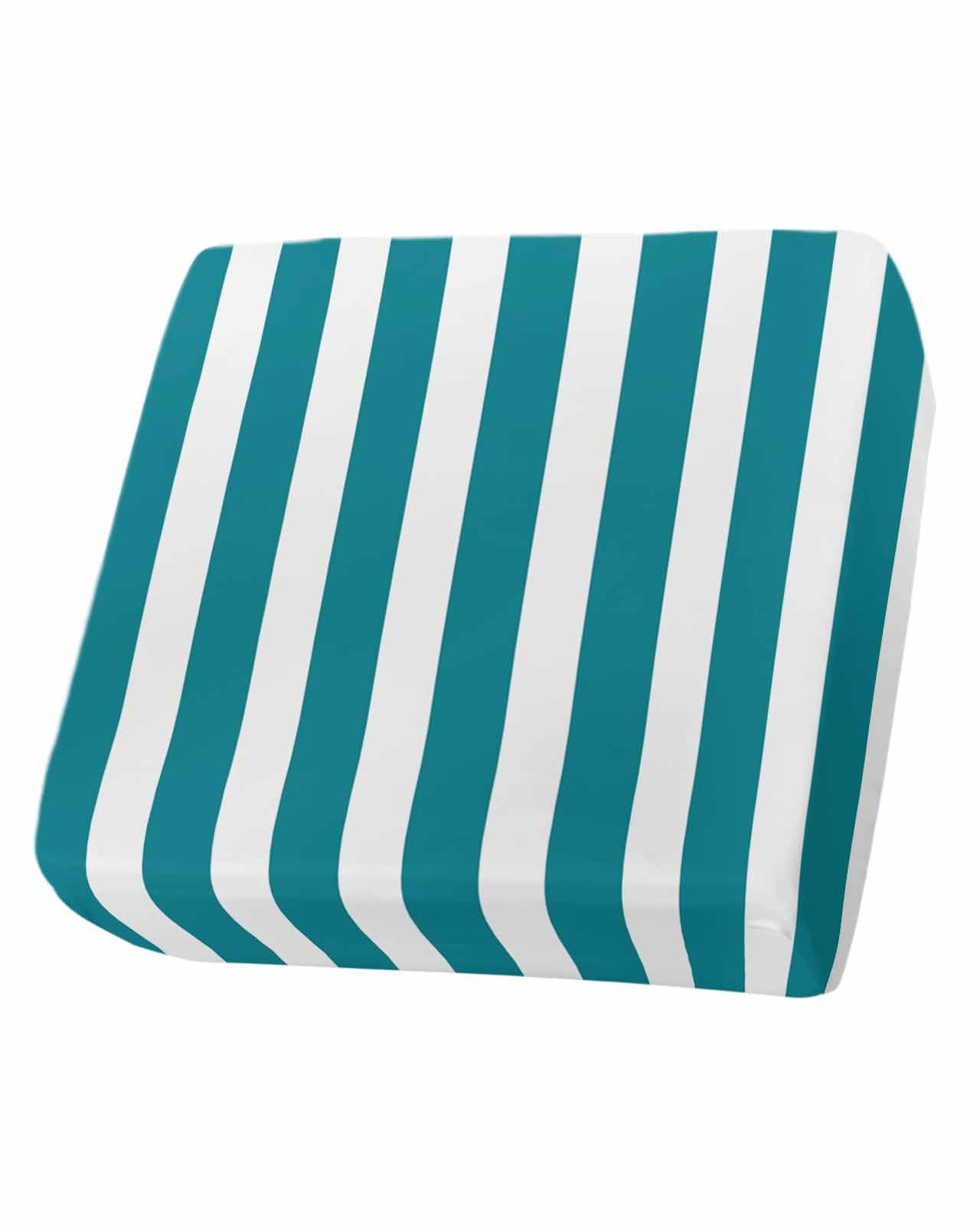 Teal Striped Couch Cushion Covers,Stretch Seat Cushion Covers for Sectional Sofa,Simple Art Vertical Stripe Farmhouse Individual Sofa&nbsp;Slipcovers Furniture Protector with Elastic&Straps 1Pcs,S