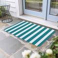 thumbnail image 1 of Teal Striped Door Mat Indoor Outdoor, Simple Art Vertical Stripe Farmhouse Non Slip Welcome Mat with Rubber Backing, Absorbent Fabric Front Door Mats Entryway Rug for Home Patio Entrance 18"x30", 1 of 8