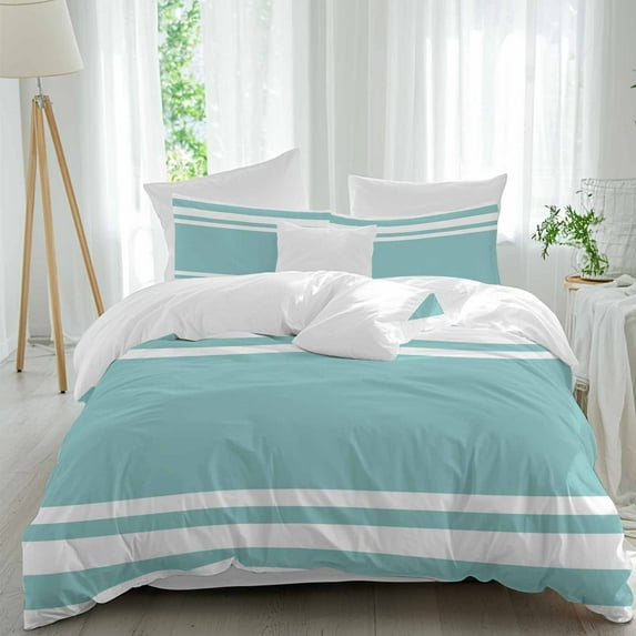 Teal Striped Duvet Cover Set California King Size Texture Soft Lightweight Comforter Covers 4 Piece Bedding Set with 1 Duvet Cover 1 Bed Sheet & 2 Pillow Shams