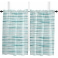 thumbnail image 1 of Teal Striped Kitchen Curtains 54 Inch Length, Farmhouse Curtains & Drapes, Watercolor Teal White Stripes Rod Pocket Window Curtains for Living Room/Bedroom/Bathroom, 42" x 54", 2 Panels, 1 of 5